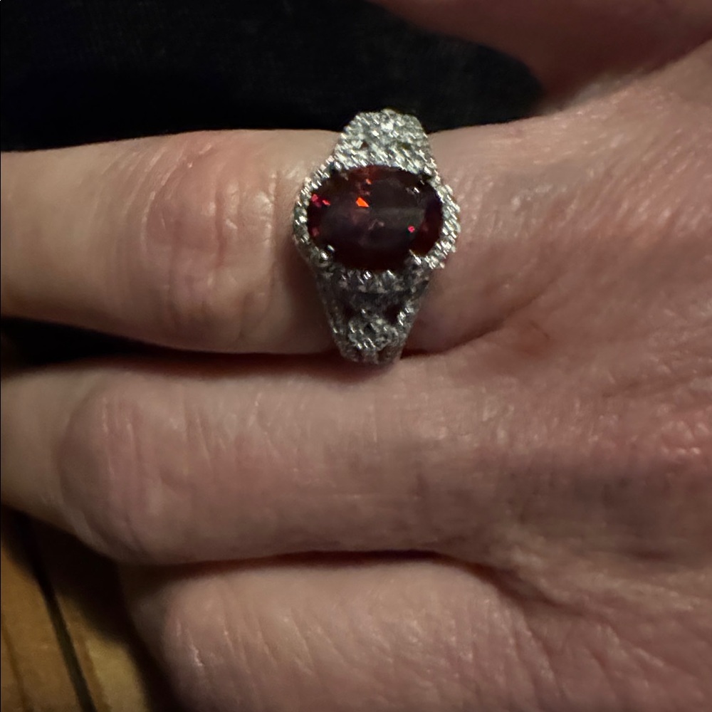 Sterling Silver and Red CZ Gemstone Ring Size 5